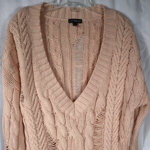 Express Women's XS Cream Chunky Cable Knit Sweater V-Neck